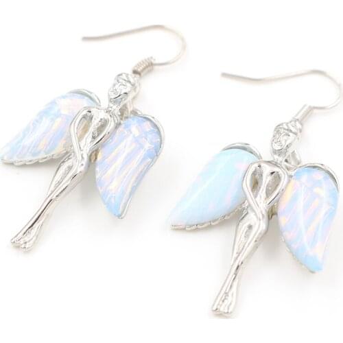 FYSL Silver Plated Lovely Fairy Opalite Opal Dangle Earrings for Women Rose Pink Quartz Classic Jewelry