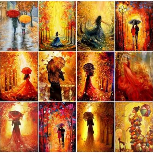 HUACAN 5D Diamond Painting Woman Diy Embroidery Autumn Scenery Home Decor New Arrival Diamond Art