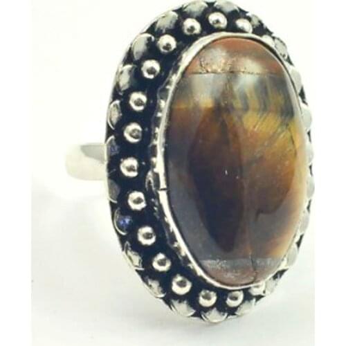 Tiger Eye Ring Silver Overlay over Copper , Size: 7, R4329