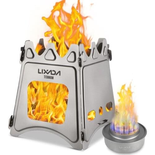Lixada Compact Folding Titanium Wood Stove with Mini Alcohol Stove Camping Stove for Outdoor Camping Cooking Picnic Hiking