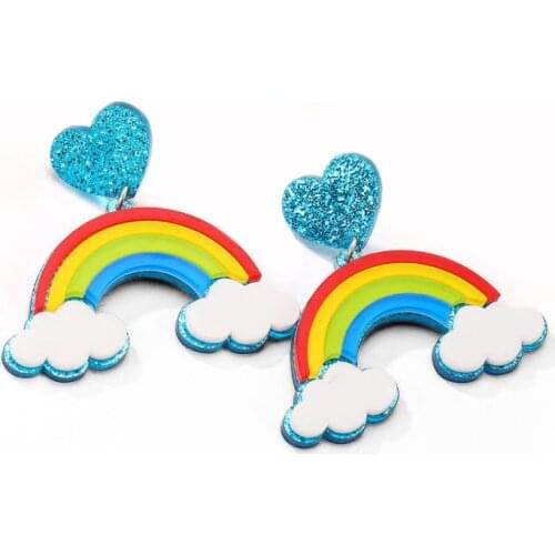 Korean Fashion Glittery Heart Rainbow Cloud Acrylic Drop Earrings For Women Trendy Cute Cyber Celebrity Earrings Jewelry E19140