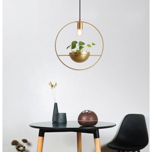 Contracted and contemporary LED lamp plant Nordic gold round bar window balcony milk tea shop single head droplight
