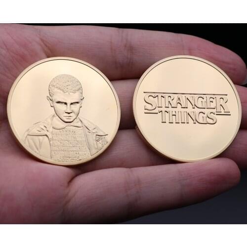 Hot New Movie Stranger Things Eleven Collect Coin Dustin Golden Cosplay Badge Christmas Fans Fancy Gift Metal Decision Coin