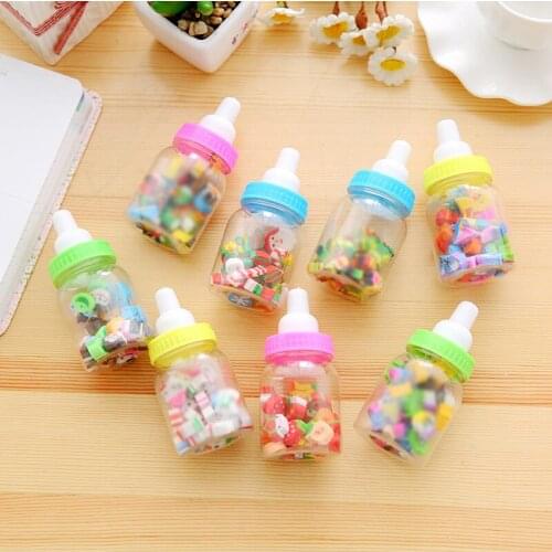 Cartoon Child Kids Milk Bottle Eraser Animal Fruit Christmas Digital Rubber Bottle Stationery Gifts Birthday Party Favor Prize