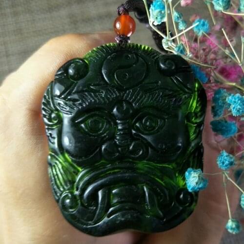 Natural Black-Green Jade Head Portrait Jade Pendant Jewelry Lucky Exorcise Evil Spirits Safety Amulet Jade Pendant Fine Jewelry