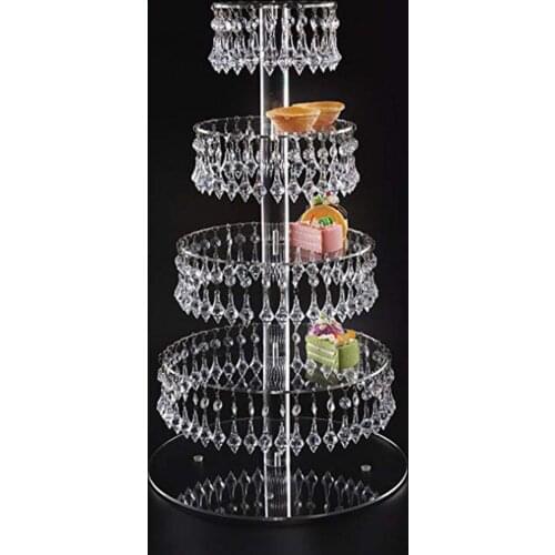5 Tiers transparent wedding crystal acrylic Cake Stand cake display cupcake holder with bead strands wedding table centerpieces