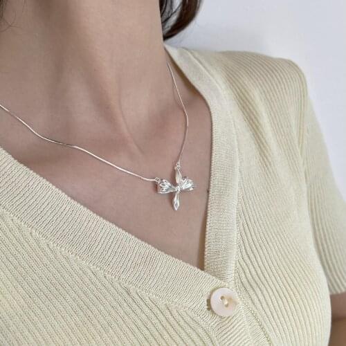 100% Authentic 925 Sterling silver Bowknot Pendant Snakebone Chain Necklace Charm C-B983