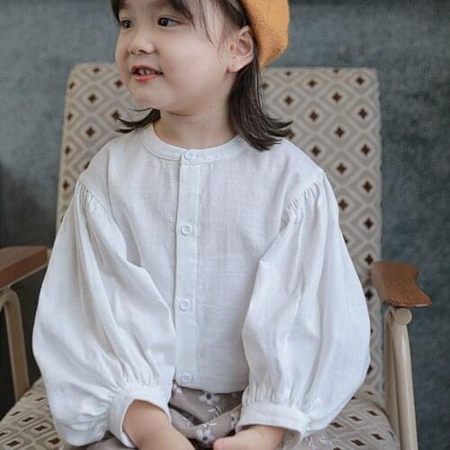 Girls Shirt Lantern Sleeve Casual Breathable Top Shirt 2021 Spring Summer New ChildrenS Clothes Baby Kids Clothing Cardigans