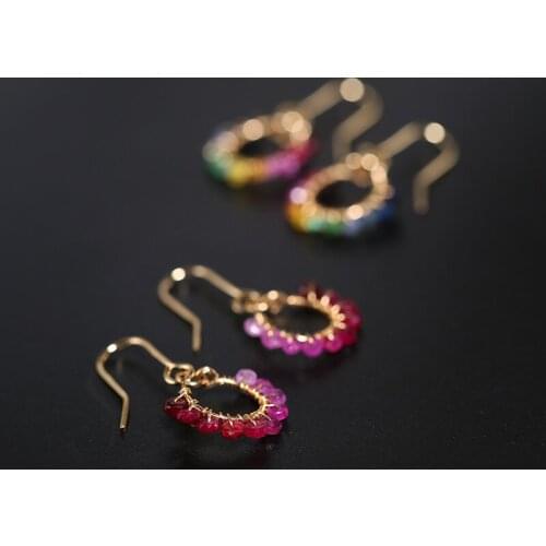 DMBS049 Gradient red sapphire earrings female gemstones yellow 14K gold Injection earrings Women gift