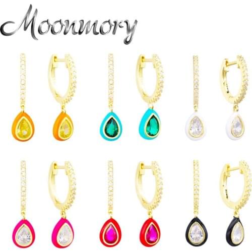 Moonnory 925 Sterling Silver Dangle Water Drop Earring For Women Party Colourful Enamel Eardrop Christmas Gifts Fashion Jewelry