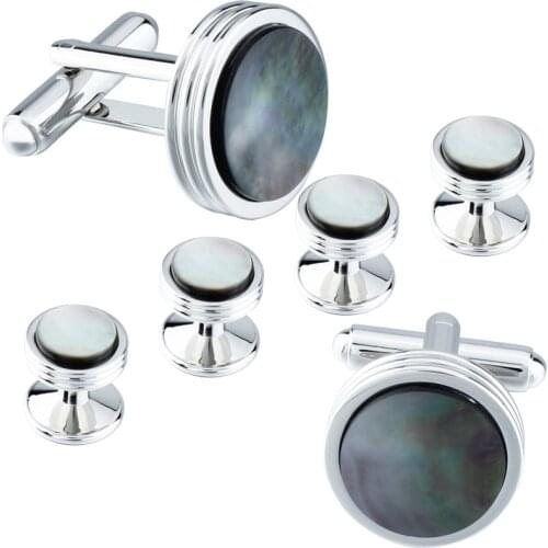 Tuxedo Shirt Cufflinks Studs Set Grey Shell Cuff links For Mens Accessories with Box