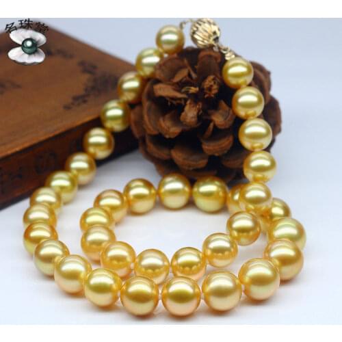 Fine Genuine 10-11 mm Natural South Sea Gold Pearl Necklace 18" AAAAAA Free shipping