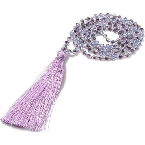 Boho Long Tassel Neon Necklace Ancient Bohemia Crystal Glass Flat Beads Head Pendant Faceted Glass Knot Women Jewelry Necklaces