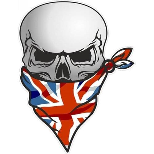 Gothic Biker Pirate Skull with Face Bandana Union Jack British Flag Motif External Vinyl Car Stickers Creative Decal,13cm*8cm