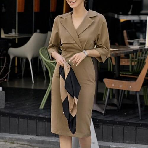 HIgh-end 2020 Autumn Intellectuality OL Dress,Fomal Interviewer Party Meeting Clothes,Half Sleeve Fitted Wasit One-piece Dress
