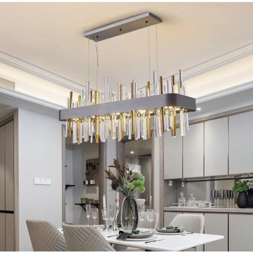 YOOGEE Crystal Rectangle Chandelier Lights for living room Gray Gold Hang Lamp Tube Cristal Ceiling Chandeliers