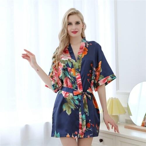 JULYS SONG Sexy Womans Robe Nightgown Satin Silk Bathrobe Wedding Bridal Party Robes Sleepwear Casual Floral Printed Nightwear