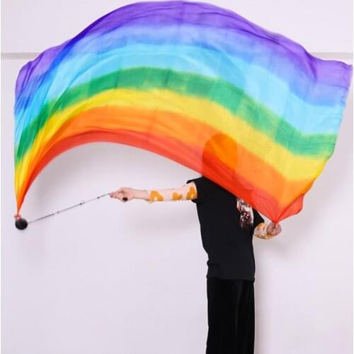 New Belly Dance Silk Veil 200x90cm Poi Chain Thrown Ball Women Streamer Stage Performance Props Rainbow Color Gradient Accessory