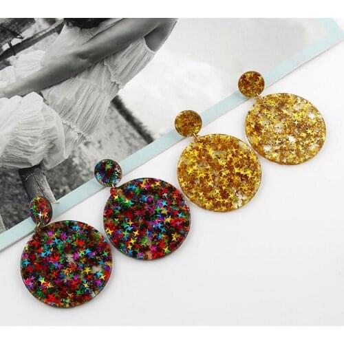New Boho Colorful Bling Sequins Acrylic Resin Earring Full Star Round Glitter Drop Earrings Women Fashion Acetate Jewelry