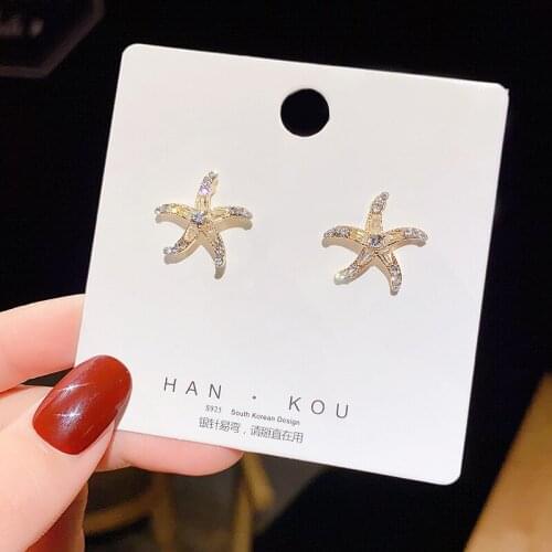 Korean Style Crystal Starfish Earrings for Women Girls Fashion Cute Rhinestone Star Stud Earrings 2020 New Party Jewelry ER972