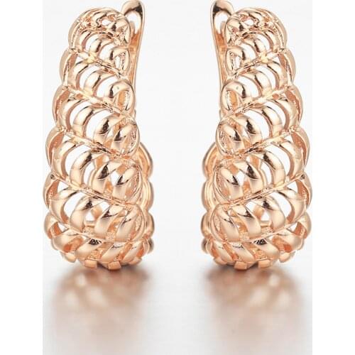 New Trend 585 Rose Gold Carved Hollow Geometric Drop Earrings for Women Girls Circle Round Dangle Earring Fashion Jewelry GE319