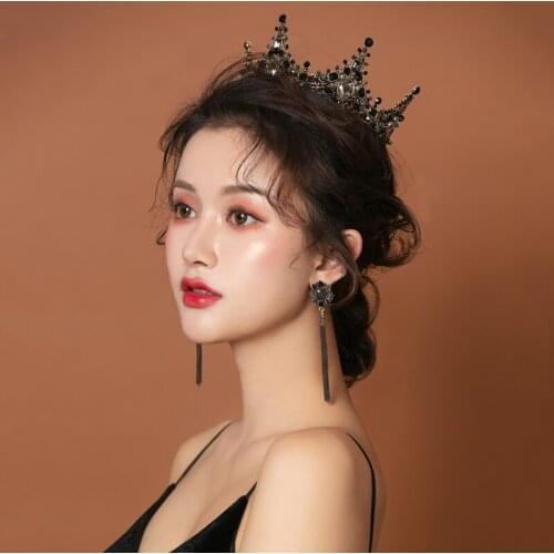 Women Baroque Rhinestones Black Bride Wedding Crowns Bridal Hair Accessories Shining Charm Prom Queen Crowns TT@88