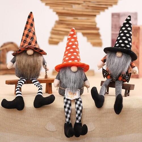 1pc Cute Cartoon Halloween Orange Black Pointed Cap Long Leg Beard No Face Doll All Saints' Day Party Home Hotel Table Decor