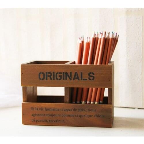 1PC Retro Wooden Box Desktop Organizer Mobile Phone Pen Holder Remote Control Storage Box Makeup Organizer Cosmetics NL 012