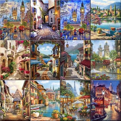 5D Diamond Painting City Street Full Square/Round Diamond Embroidery Landscape Mosaic Rhinestone Pictures Home Decor Unique GIft