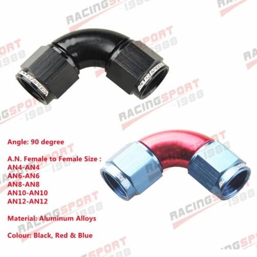 90 Degree 4AN 6AN 8AN 10AN 12AN Female To Female Full Flow Aluminium Fitting Black/Blue-Red