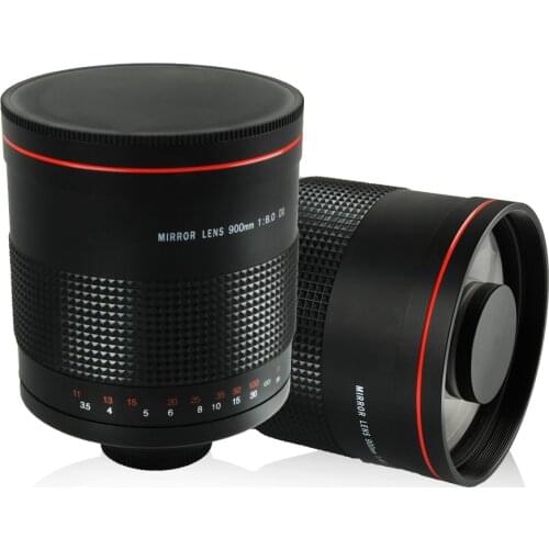 900mm f/8.0 Super Mirror Telephoto Manual Focus Lens + T2 Mount Adapter Ring For Canon Nikon Pentax Sony Olympus DSLR Camera