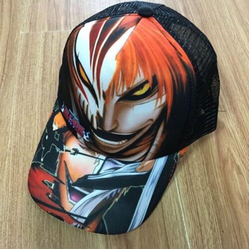 Bleach Anime Kurosaki ichigo Sun Cap Casual Outdoor Peaked Snapback Mesh Hat for Boys or Girls
