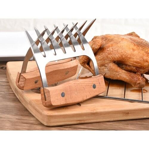 Bear Claws Meat Shredder Stainless Steel Meat Forks with Wooden Handle Best Meat Claws to Shredding, Handing, Lifting Meat