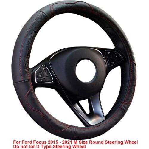 Cow True Leather Car Steering Wheel Cover For Ford Focus 2015 2016 2017 2018 2019 2020 2021 M Size Round Steering Wheel Auto