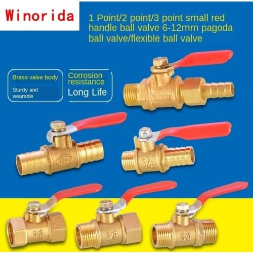 Red Handle Small Ball Valve Copper Thickened Pagoda Intubation 1/4IN 3/8IN Inner Wire Outer Teeth Switch Straight Valve