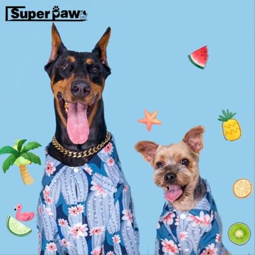 Summer Hawaiian Cactus Flower Dog Shirt For Small Medium Large Dogs Doberman French Bulldog Pug T-shirt Vest Pet Clothes TLC27