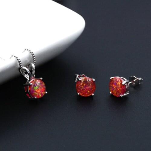 Fashion round 8 mm red fire opal jewelry set for lady