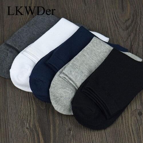 LKWDer 5 Pairs Autumn Winter New Mens Socks Pure Cotton Casual Solid Color Mens Sweat-absorbent Breathable Thick Socks Meias