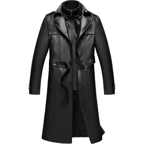6699 New Men Winter Clothing Sheepskin Genuine Leather Coats Long Down Padded Overcoat Male Coat Winter Leather Jacket
