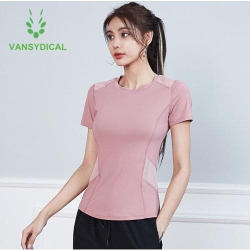 New Women Summer Fitness Sports Running T-shirts Slim Gym Yoga Shirts Top Breathable Mesh Athletic Workout Training Short Sleeve