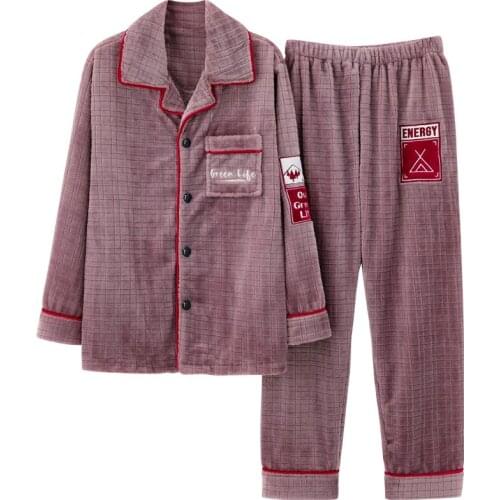 New Autumn Winter Pyjamas Homme Long Sleeve Thick Warm Mens Flannel Pajamas Set Plus Size 4XL Mens Lounge Sleepwear Homewear