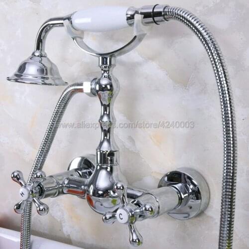 Polished Chrome Bathroom Faucet Mixer Tap Wall Mounted Hand Held Shower Head Kit Shower Faucet Sets Kna192