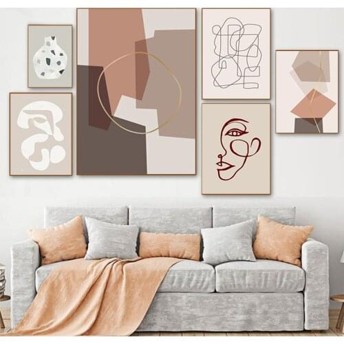 Poster Print Living Room Home Decoration Abstract Line Art Print Gallery Burnt Orange Canvas Painting Wall Picture