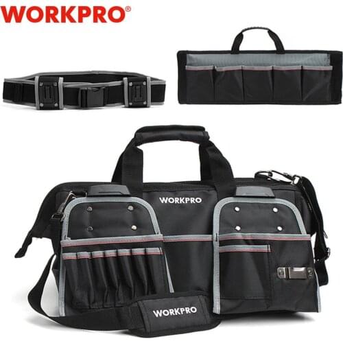 WORKPRO 18" Tool Bags Belt Tool Pouch 1680D Close-top Wide-Mouth Storage Bag Waterproof Bags Large Capacity Bags