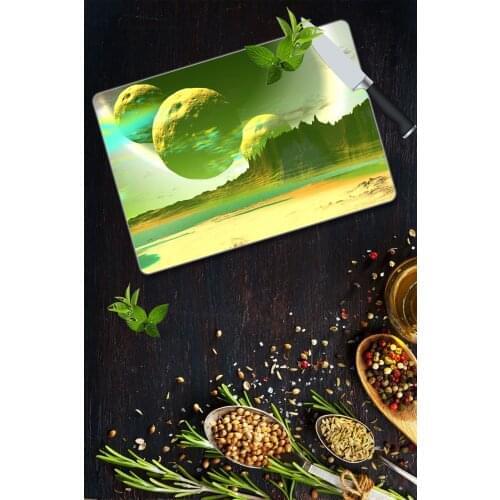 Glass Cutting Board Unknown World Themed three satellite Patterned Antibakteberiye Glass Cutting Board Chopping Blocks 30 Cm X 40 Cm