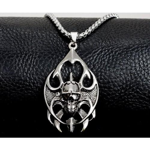 Retro Exaggerated personality skull long necklace stainless steel pendant necklaces for men jewelry dropshipping