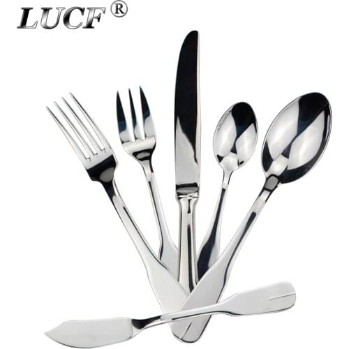 LUCF Top Grade Cutlery 6 options Stainless Steel Western Dinnerware with Cake Fork Butter Knife Mirror Polish Useful Tableware