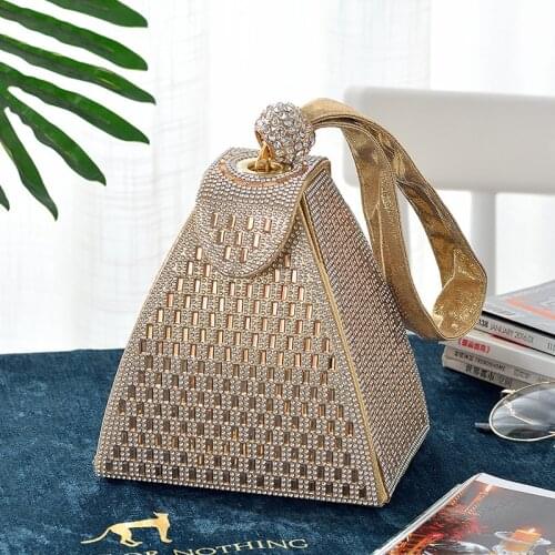 Gold Silver Evening Bags for Women Diamonds Fashion Triangle Mini Handbags Ladies Party Clutch Purse ZD1946