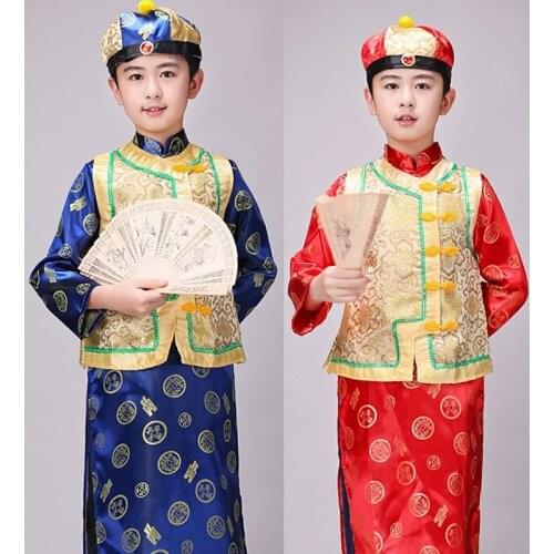 Chinese Traditional Tang Suit Kids Boys Landlord Master Hanfu Dress Ancient Rich Man Baylor Prince Gown Robe Performance Costume