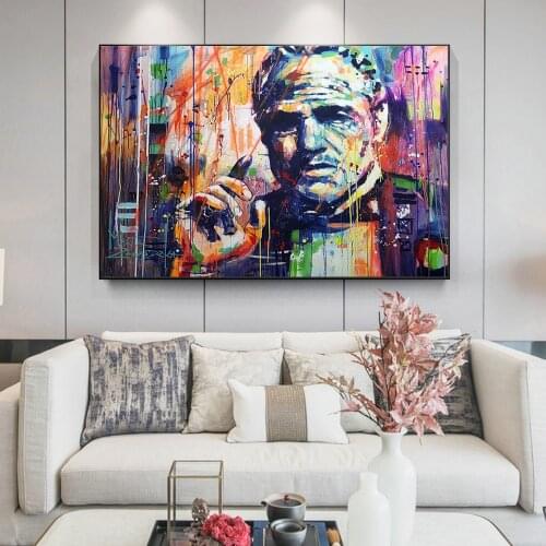 Street Graffiti Art Godfather Canvas Painting Abstract Figure Prints and Poster Wall Art Picture for Living Room Home Decoration
